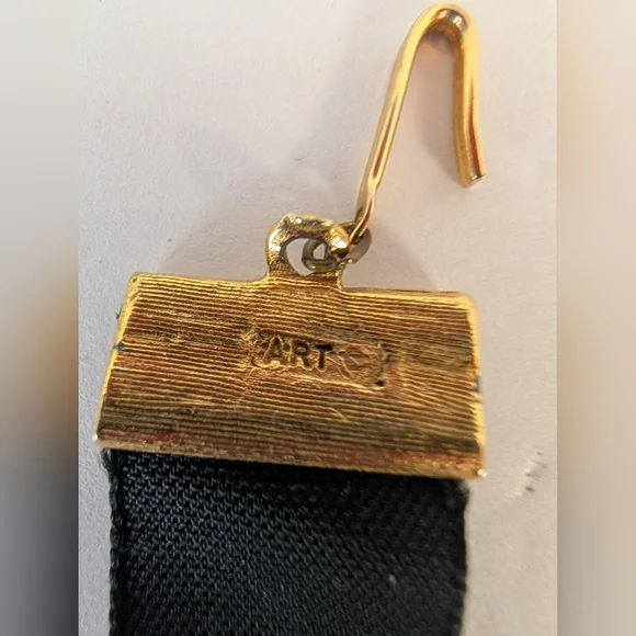 Vintage Necklace Black Gold Choker Style with Turquoise Accents From 1970s - Picture 2 of 3